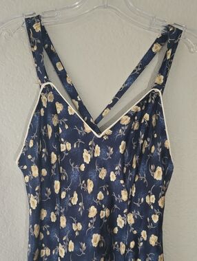 Blue Satin Floral Maxi Dress with Contrast Trim, Sz S